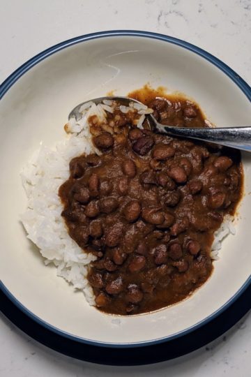 Black bean soup over rice
