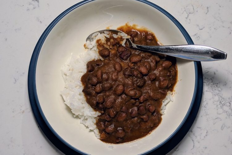 Black bean soup over rice