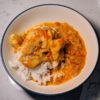 Red curry tilapia over rice
