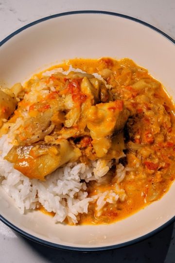Red curry tilapia over rice