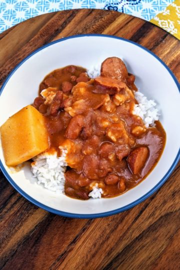 Brown beans and rice, plated