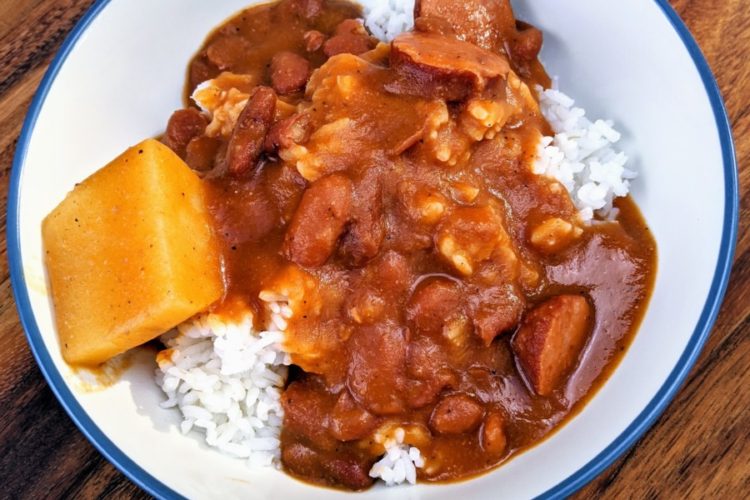 Brown beans and rice, plated