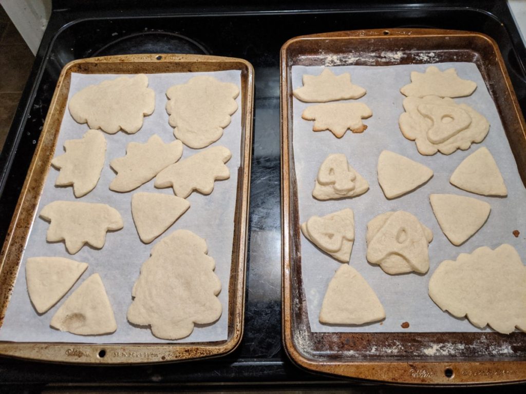 sugar cookies, various shapes, no icing