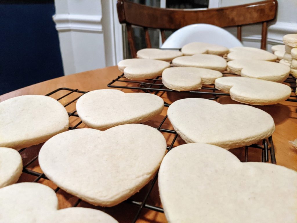 undecorated heart-shaped sugar cookies