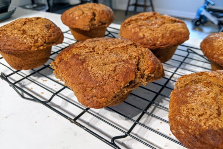 Muffins on cooling rack, right-side-up