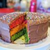 "Rainbow Cookie" cake with a slice cut out