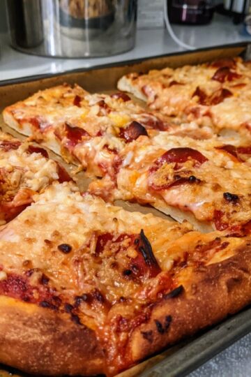 allergy-friendly pizza cooling on baking sheet