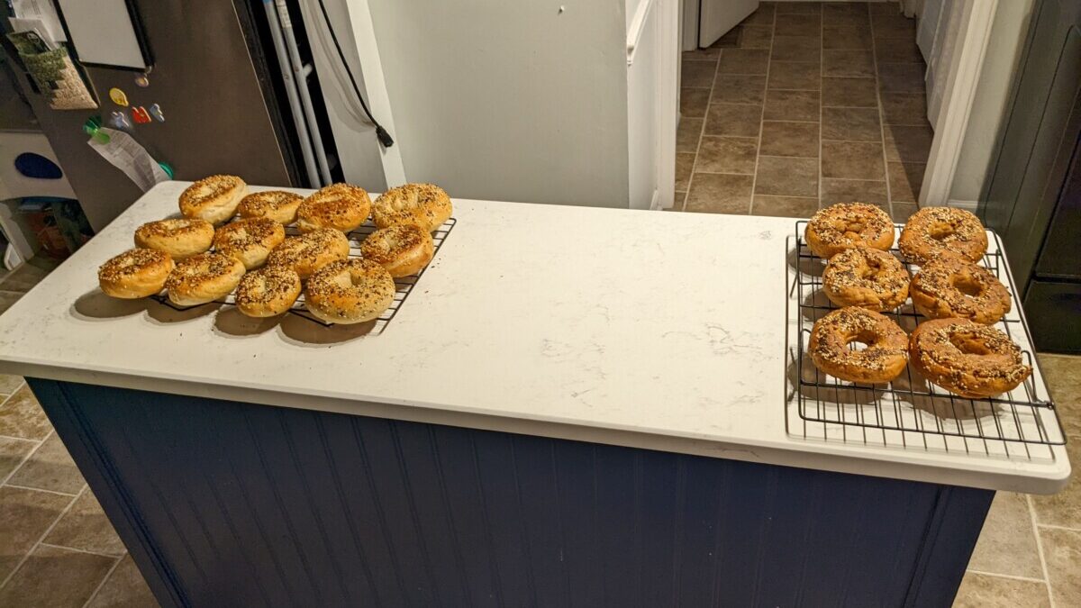 Left: 1 dozen regular everything bagels | Right: 6 gluten-free everything bagels