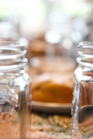 Mason jars at a Thanksgiving dinner table